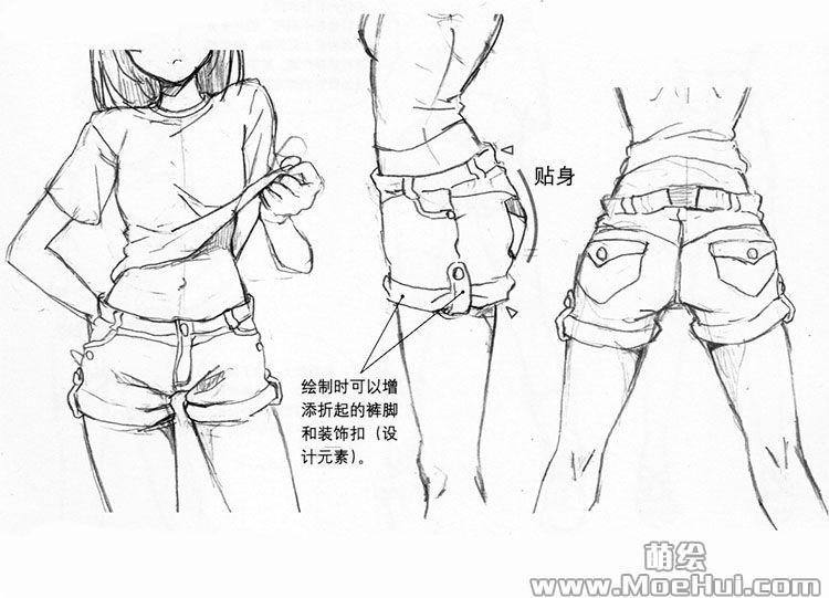 漫画服饰造型-31.牛仔短裤和低腰裤-绝对领域